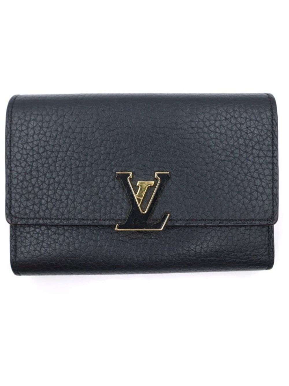 Louis Vuitton Lutefeuille Capucines Compact Wallet Trifold Black Leather Gold